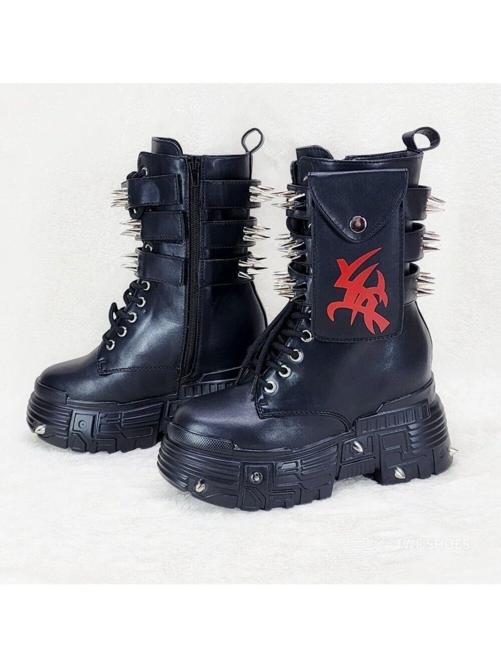 Anthony Wang Blackest Night Cyber Punk Goth Mid Calf Platform Boots